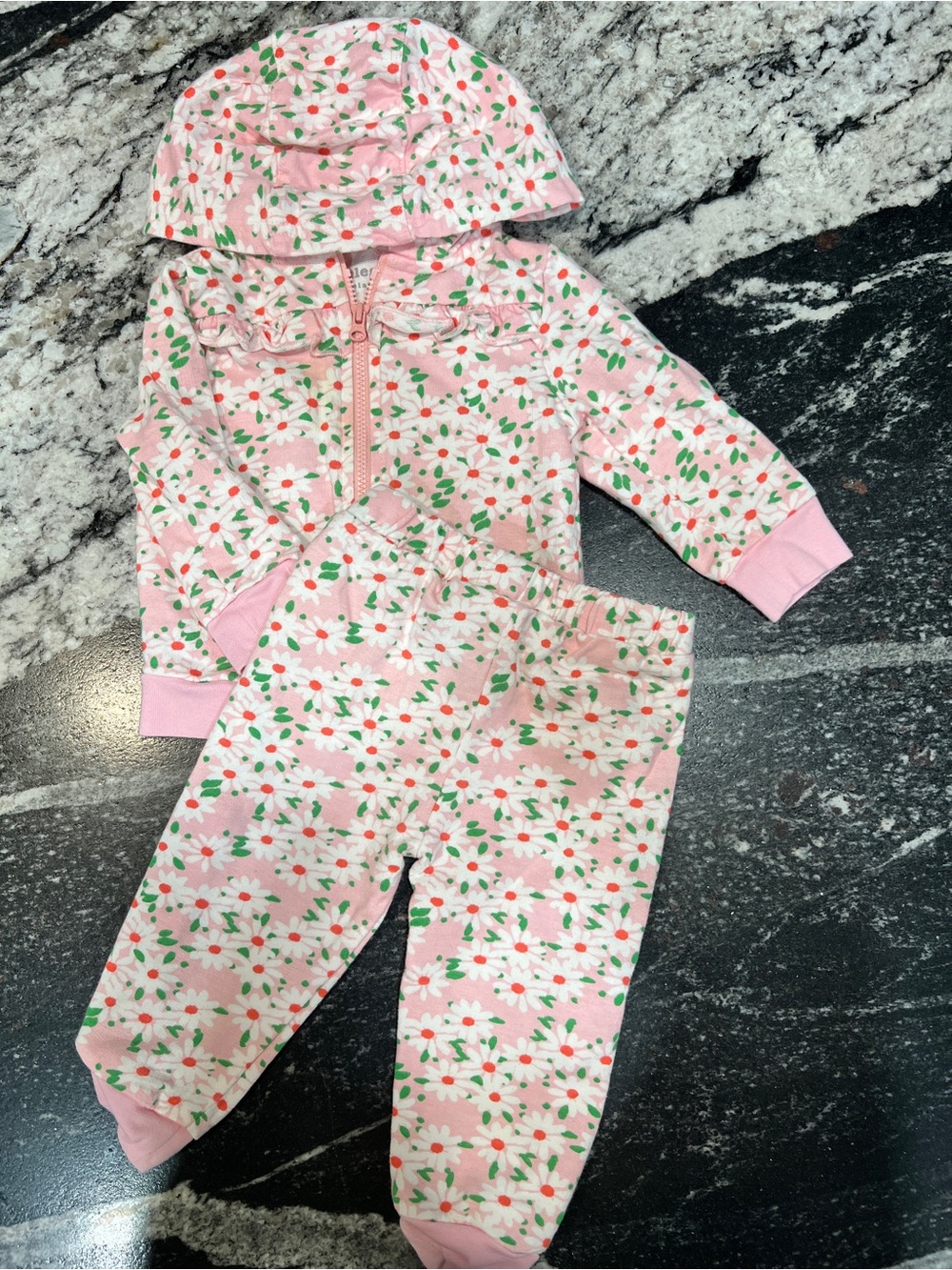 Baby Place Floral Hoodie & Jogger Set 6–9M Pink Daisy Outfit